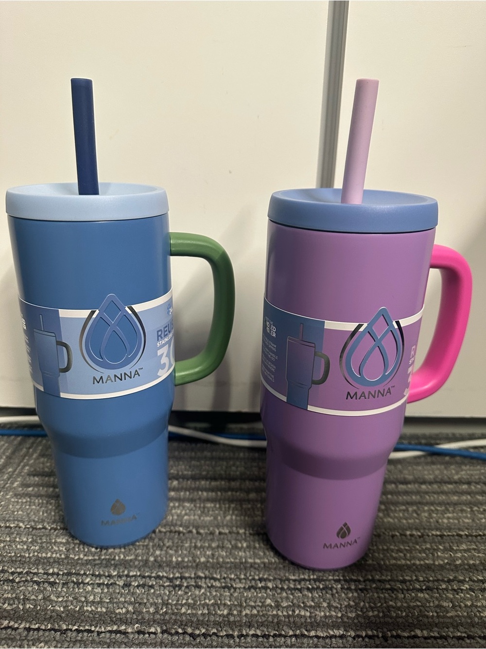 Insulated Travel Tumbler with Handle and Straw - Blue & Purple